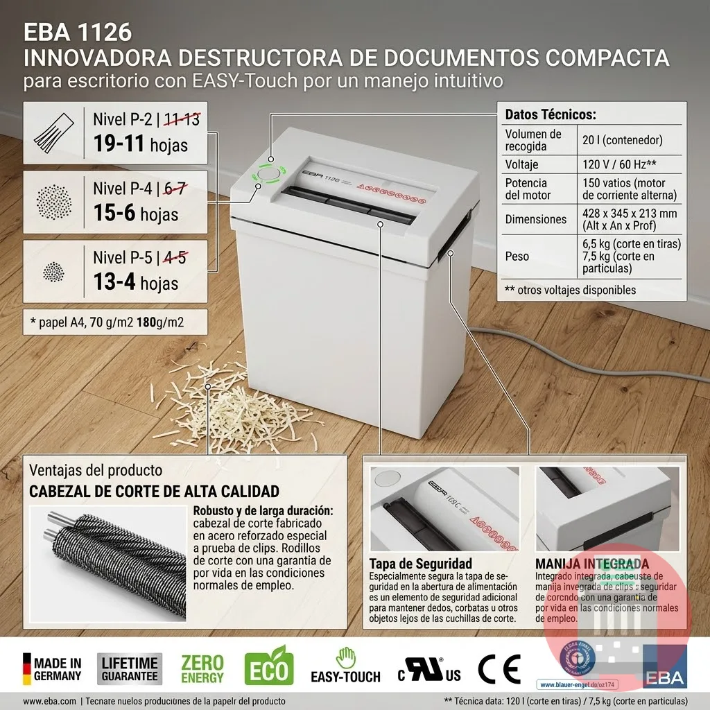 TRITURADORA DE PAPEL EBA 1126 C 3 x 25