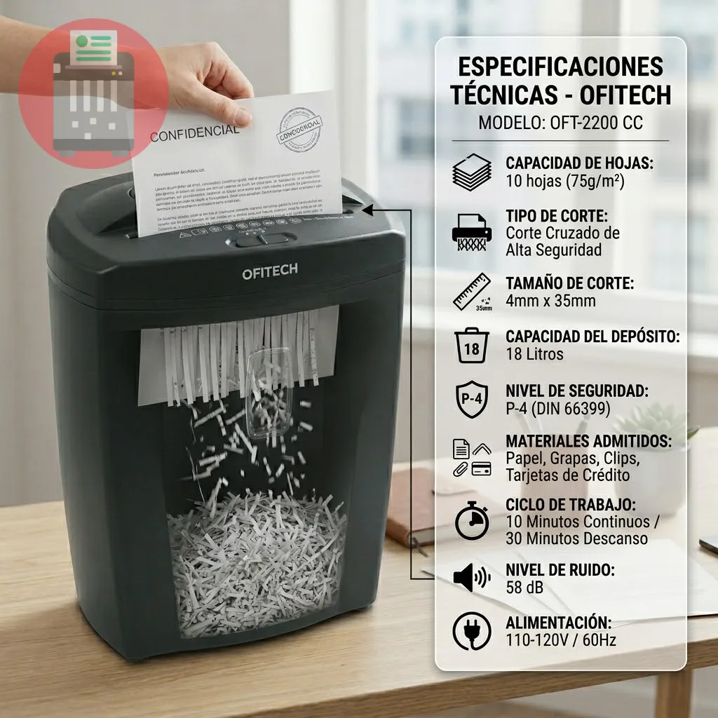Trituradora De Papel OFITECH BN 2208 CC