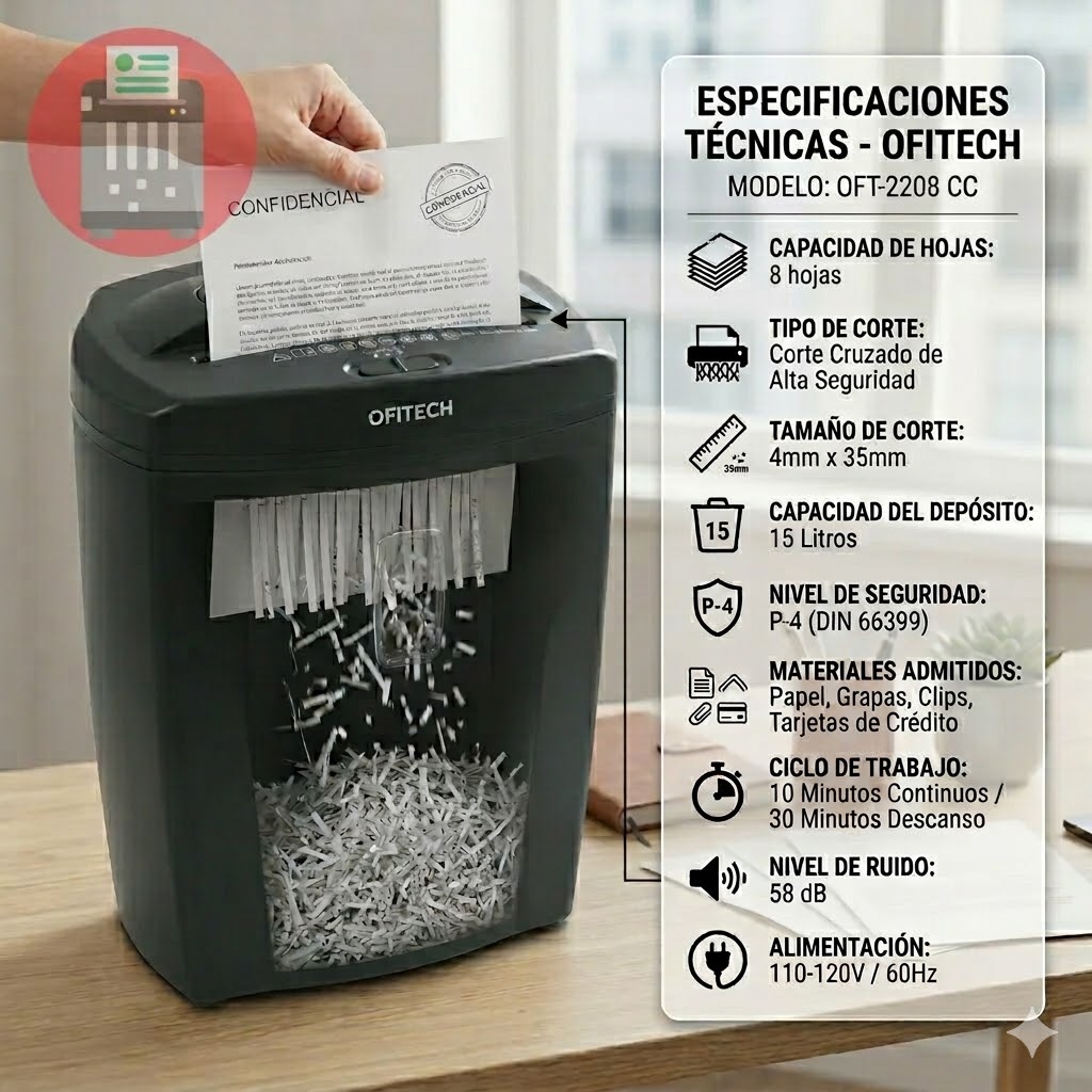 Trituradora De Papel OFITECH BN 2208 CC