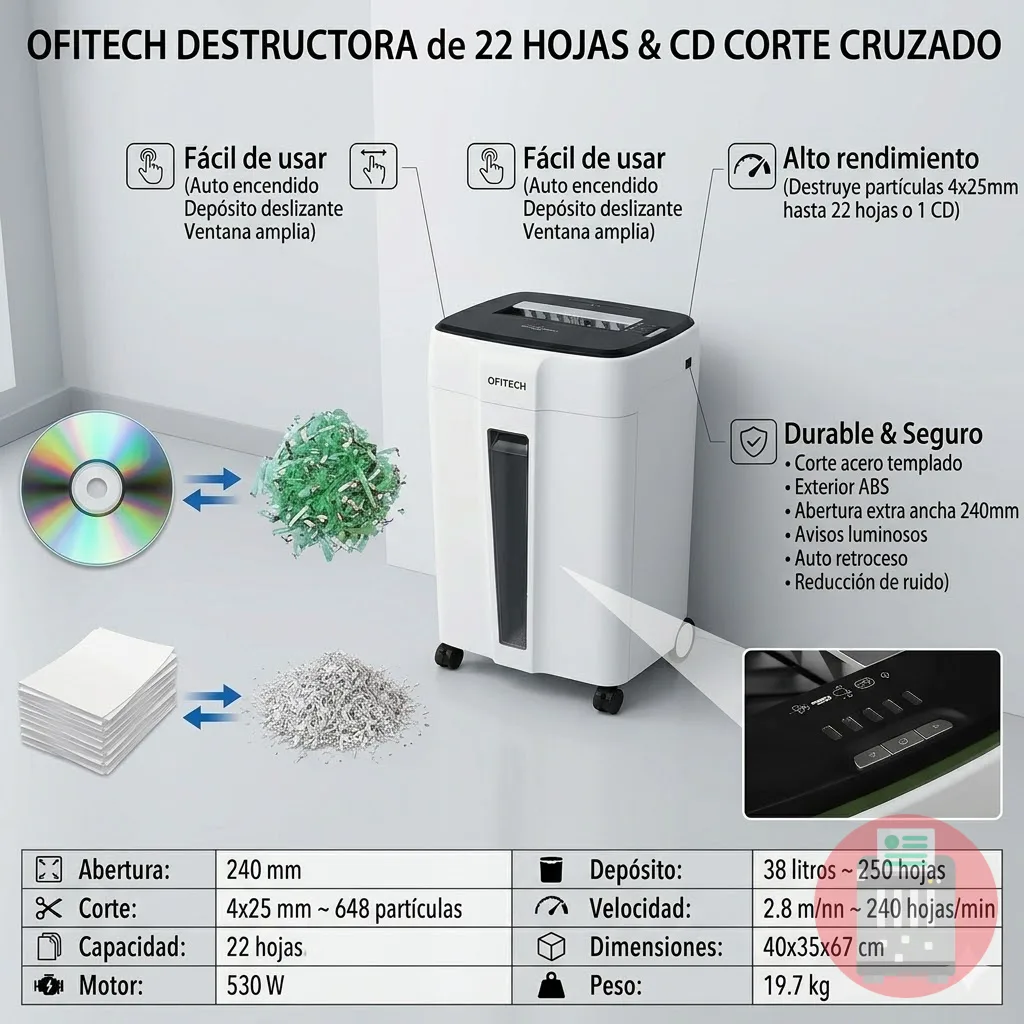 Trituradora De Papel OFITECH MT 2422 CC