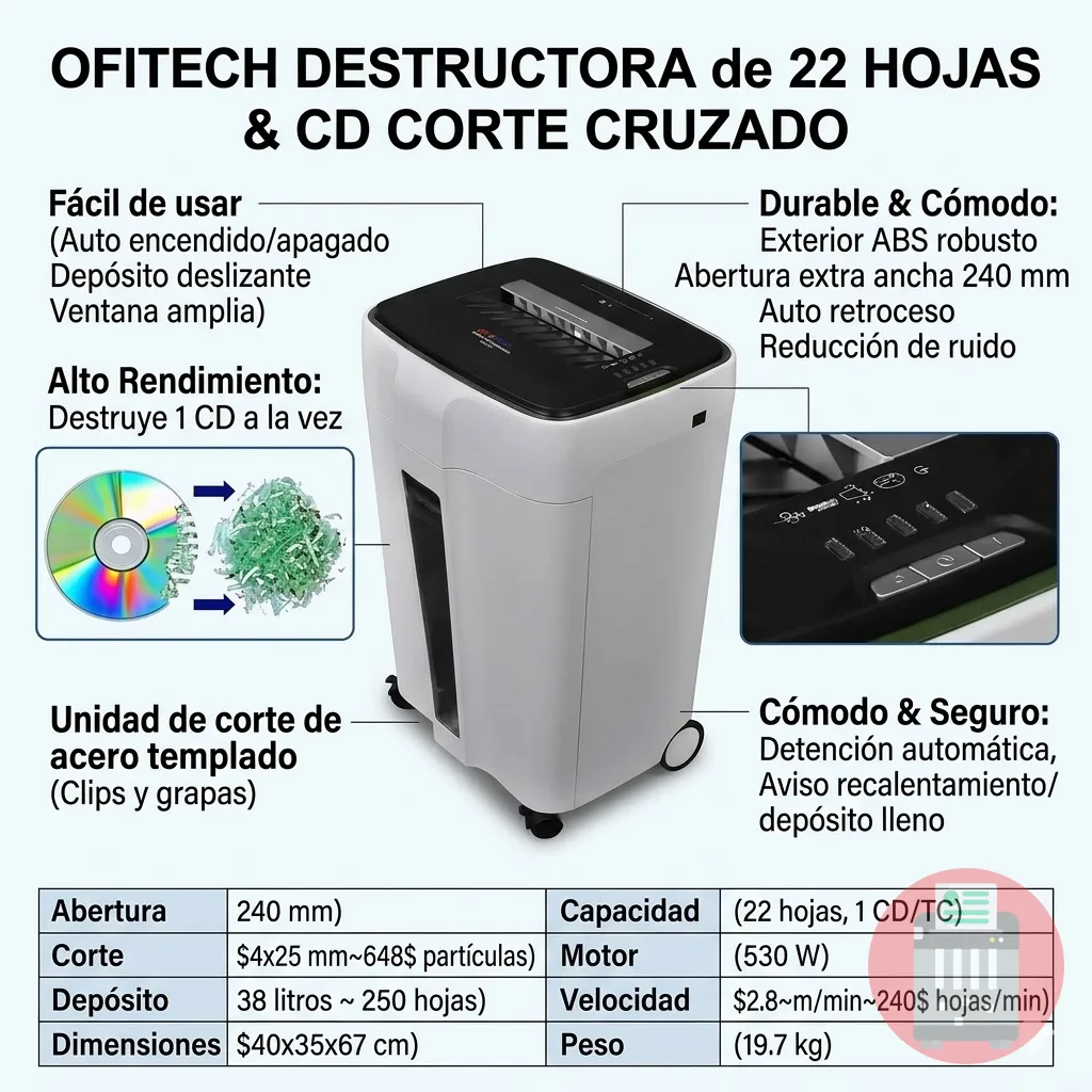 Trituradora De Papel OFITECH MT 2422 CC